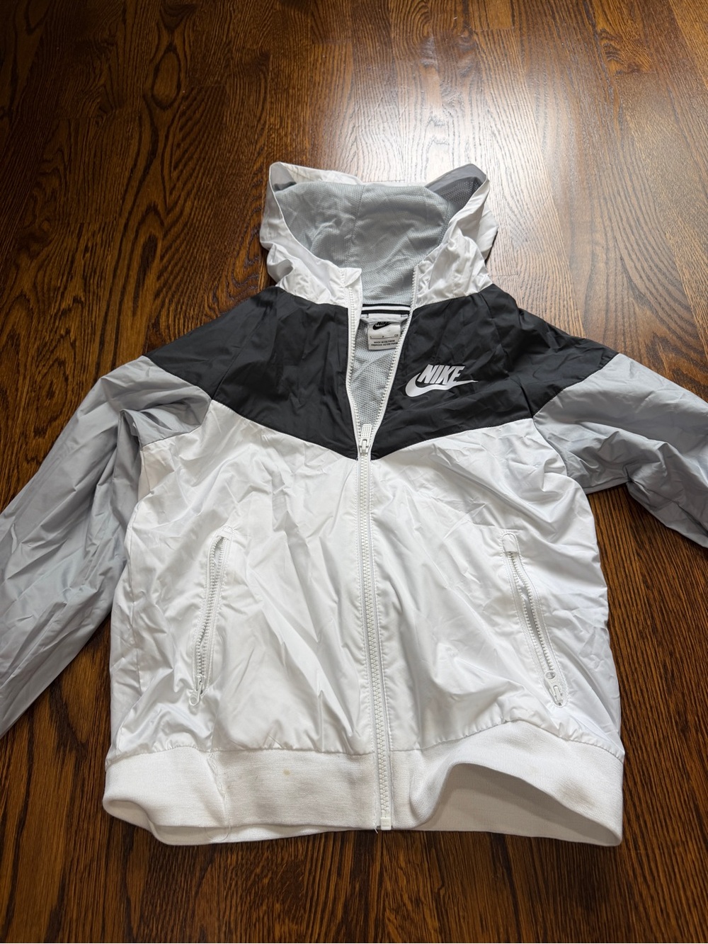 Nike Kids White, Black & Gray Hooded Windbreaker